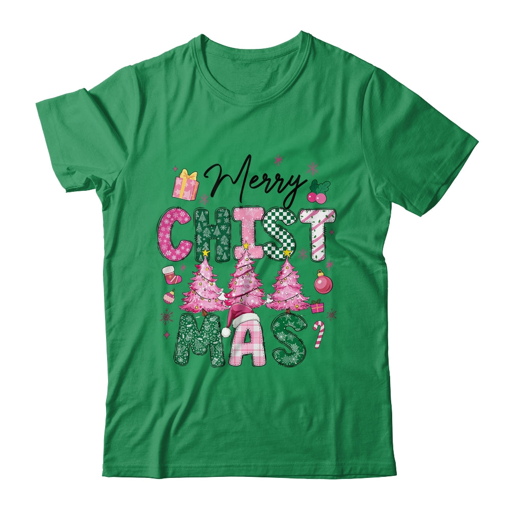 Merry Christmas Tree Pink Christmas Retro Vibes Girls Women Shirt & Sweatshirt | siriusteestore
