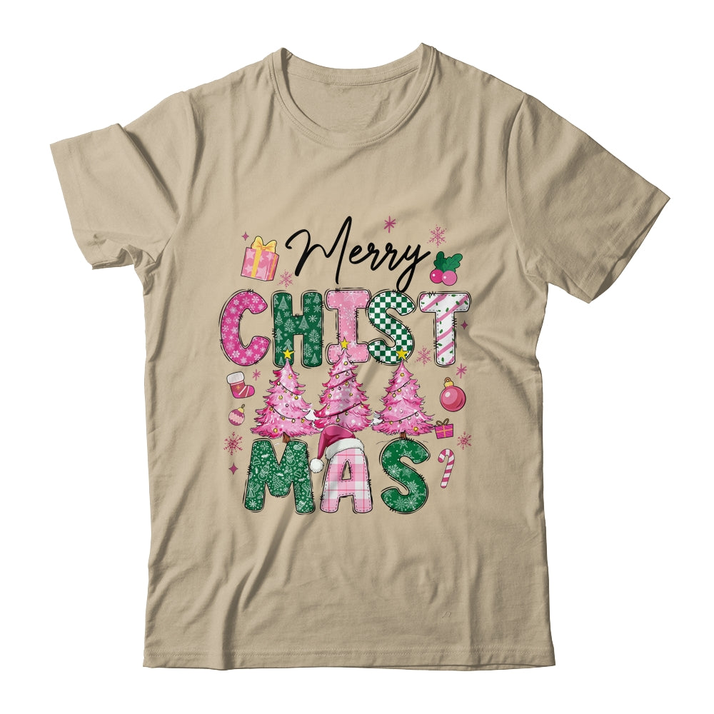 Merry Christmas Tree Pink Christmas Retro Vibes Girls Women Shirt & Sweatshirt | siriusteestore