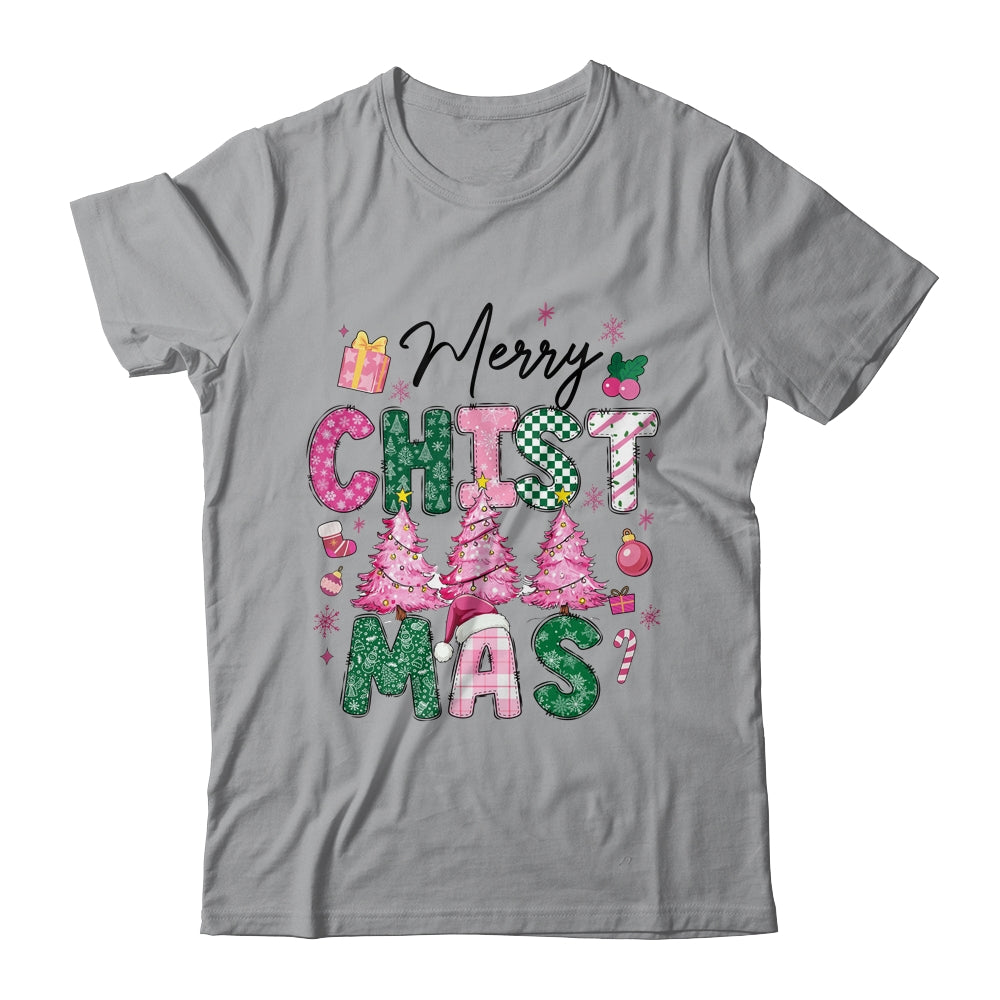 Merry Christmas Tree Pink Christmas Retro Vibes Girls Women Shirt & Sweatshirt | siriusteestore