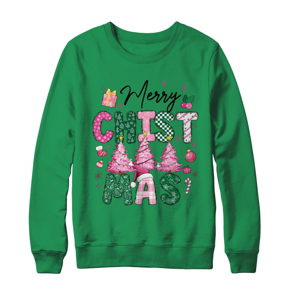 Merry Christmas Tree Pink Christmas Retro Vibes Girls Women Shirt & Sweatshirt | siriusteestore