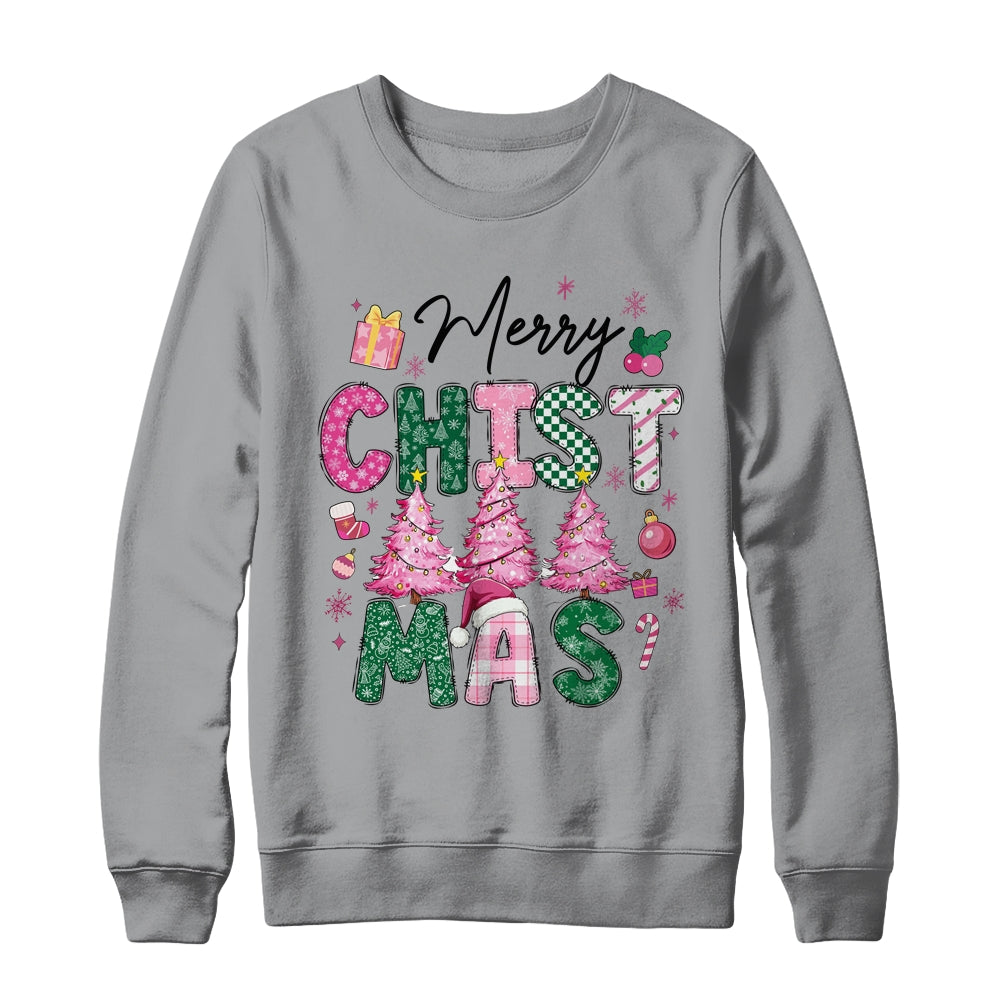 Merry Christmas Tree Pink Christmas Retro Vibes Girls Women Shirt & Sweatshirt | siriusteestore