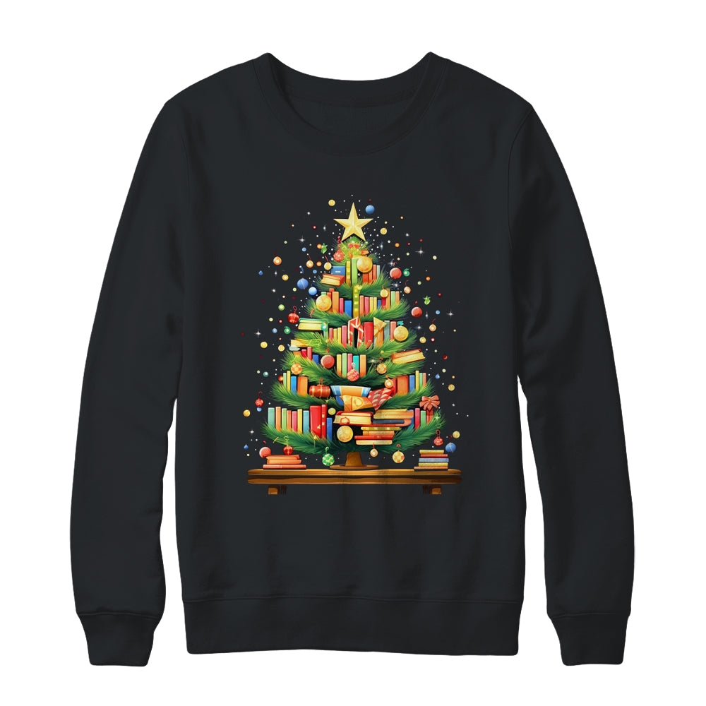 Merry Christmas Tree Reading Books Lover Librarian Nerd Shirt & Sweatshirt | siriusteestore
