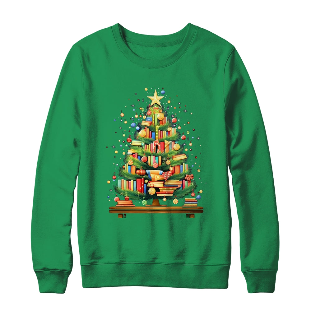 Merry Christmas Tree Reading Books Lover Librarian Nerd Shirt & Sweatshirt | siriusteestore