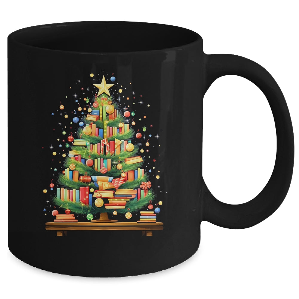 Merry Christmas Tree Reading Books Lover Librarian Nerd Mug | siriusteestore