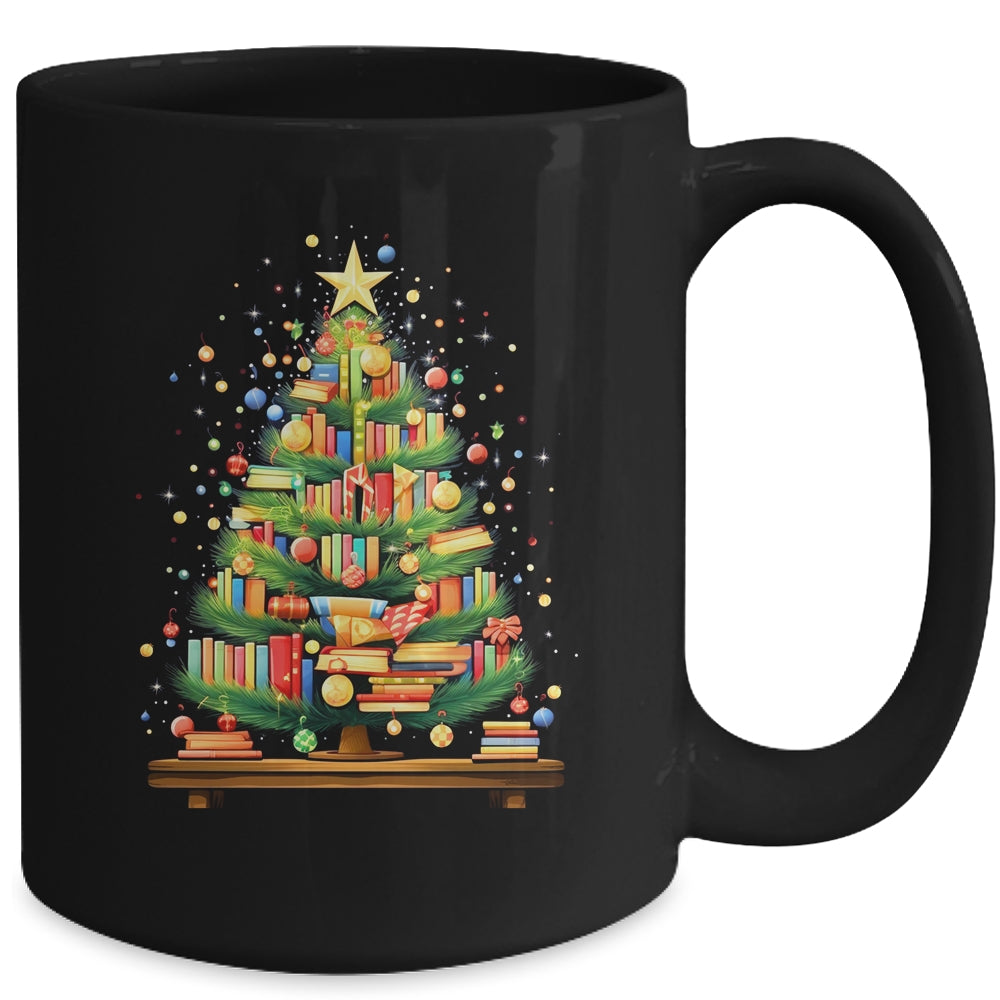 Merry Christmas Tree Reading Books Lover Librarian Nerd Mug | siriusteestore