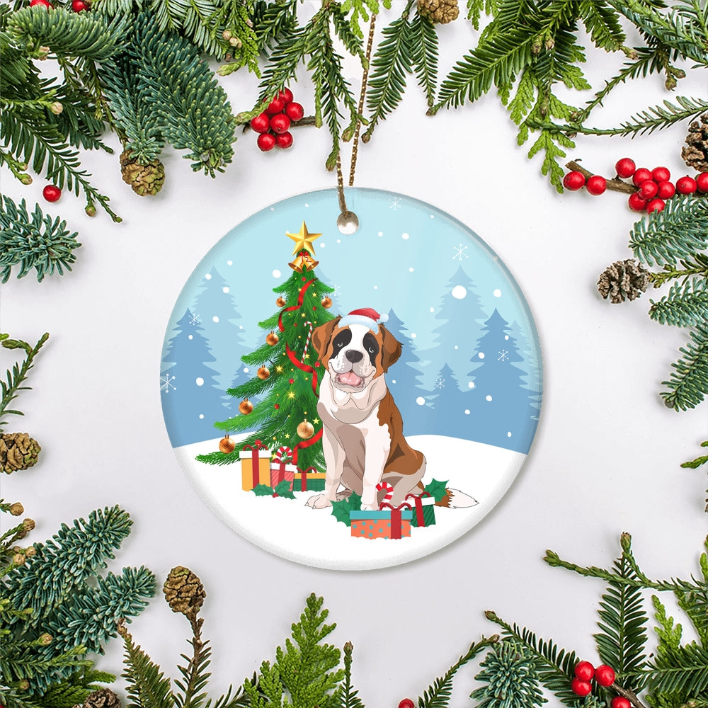 Merry Christmas Tree Saint Bernard Christmas and Dogs Gift for Dog Lovers Christmas Tree Ornament | siriusteestore