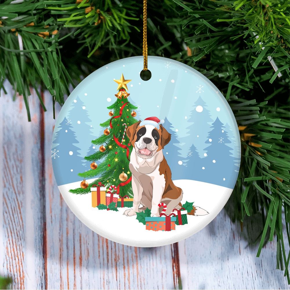 Merry Christmas Tree Saint Bernard Christmas and Dogs Gift for Dog Lovers Christmas Tree Ornament | siriusteestore