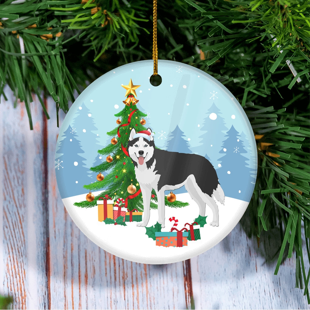 Merry Christmas Tree Siberian Husky Christmas and Dogs Gift for Dog Lovers Christmas Tree Ornament | siriusteestore