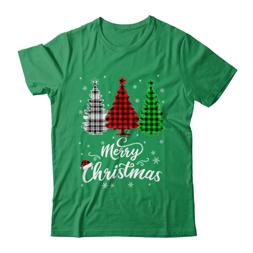 Merry Christmas Tree Xmas Buffalo Plaid Red White Green Shirt & Sweatshirt | siriusteestore