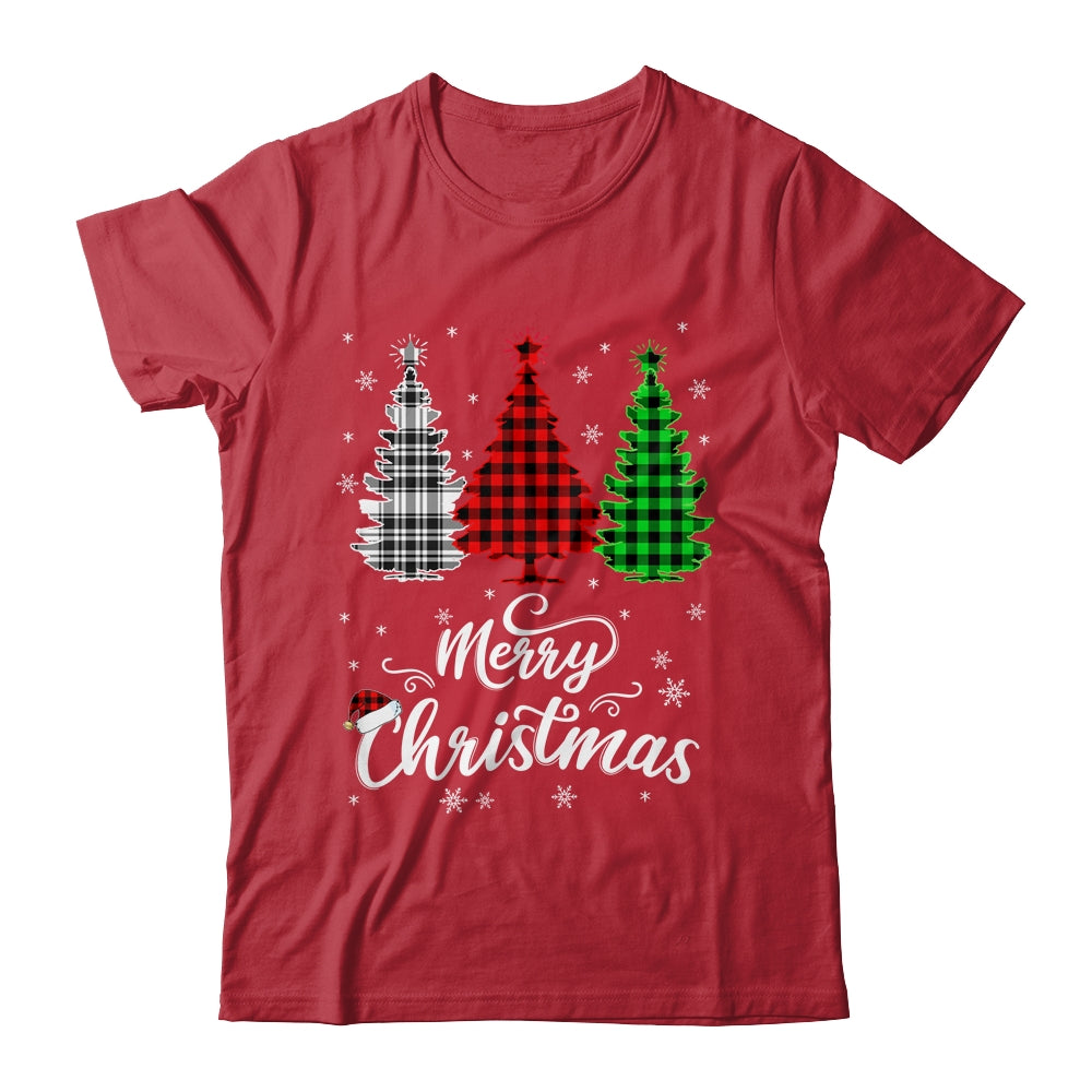Merry Christmas Tree Xmas Buffalo Plaid Red White Green Shirt & Sweatshirt | siriusteestore