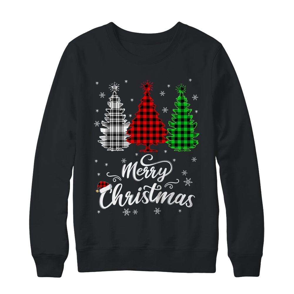 Merry Christmas Tree Xmas Buffalo Plaid Red White Green Shirt & Sweatshirt | siriusteestore