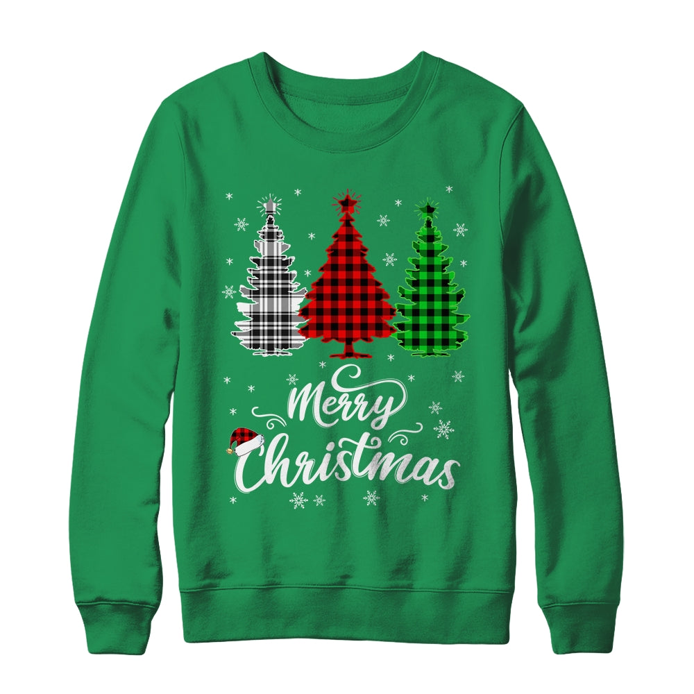 Merry Christmas Tree Xmas Buffalo Plaid Red White Green Shirt & Sweatshirt | siriusteestore
