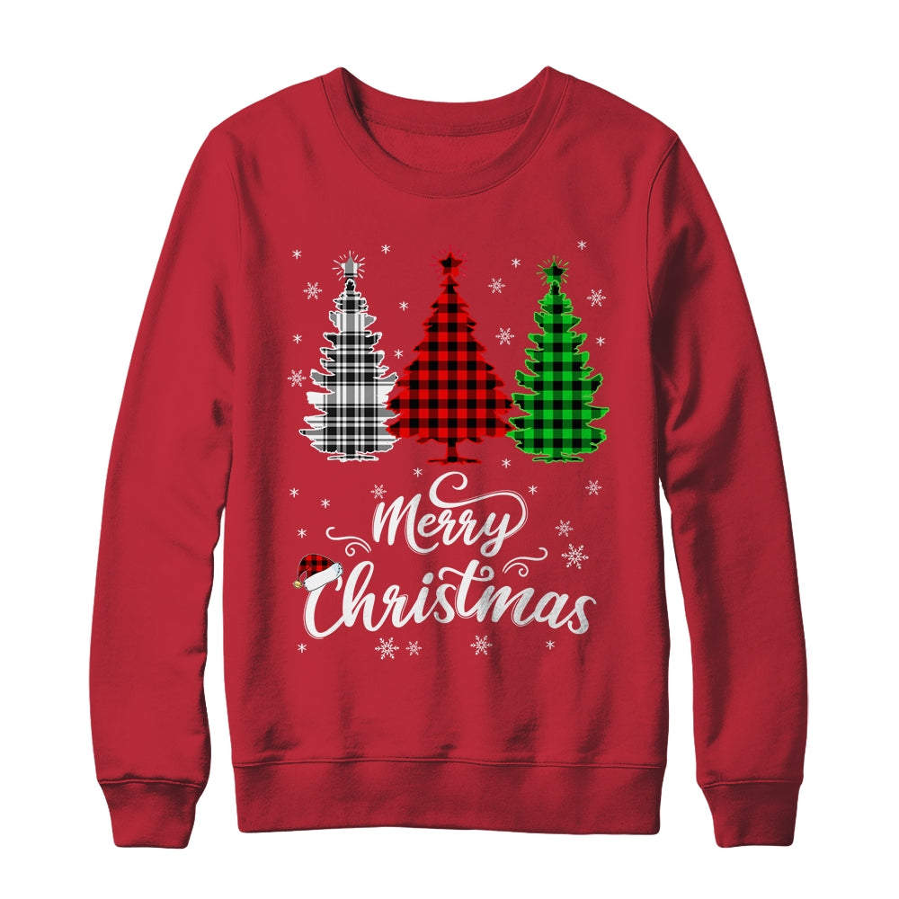 Merry Christmas Tree Xmas Buffalo Plaid Red White Green Shirt & Sweatshirt | siriusteestore