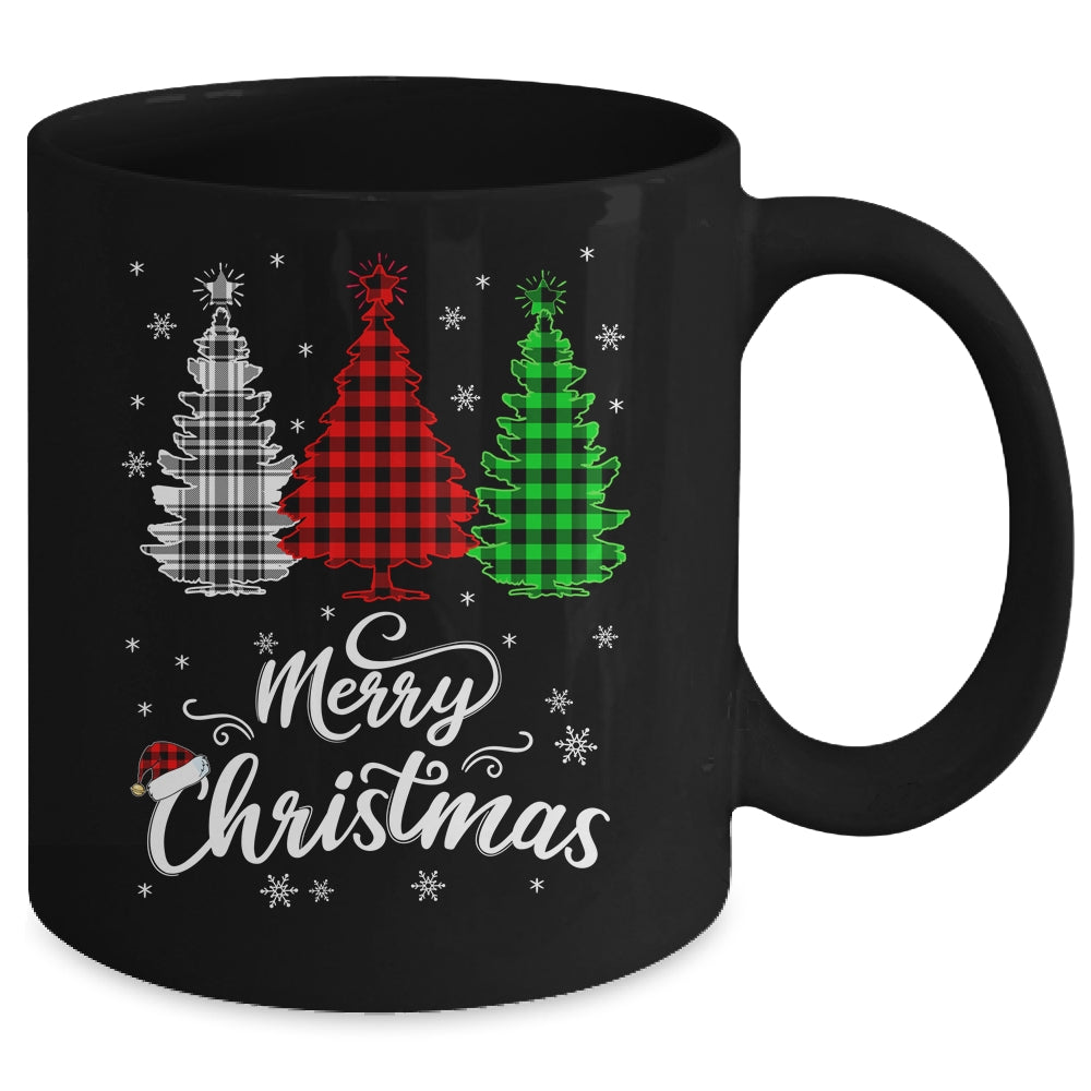 Merry Christmas Tree Xmas Buffalo Plaid Red White Green Mug | siriusteestore