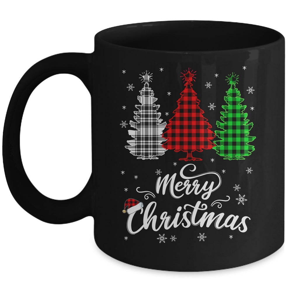 Merry Christmas Tree Xmas Buffalo Plaid Red White Green Mug | siriusteestore
