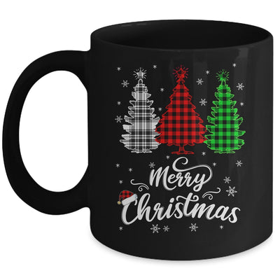 Merry Christmas Tree Xmas Buffalo Plaid Red White Green Mug | siriusteestore