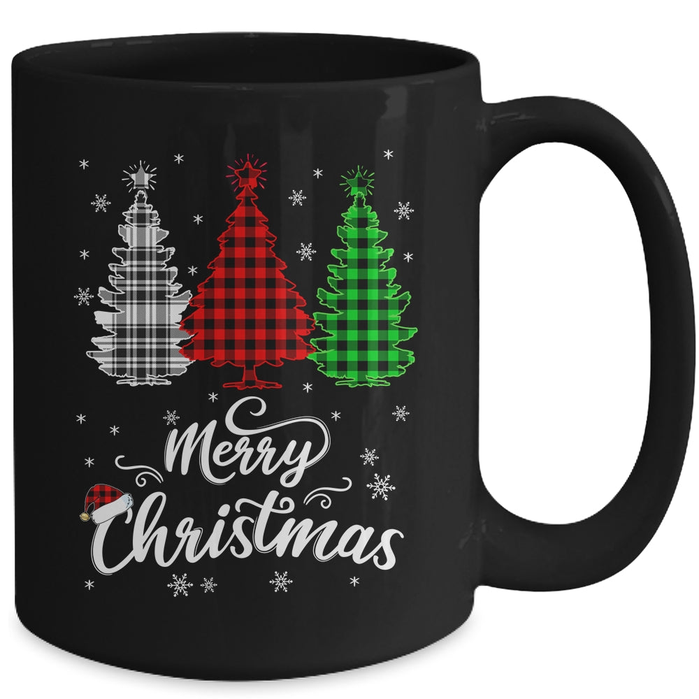 Merry Christmas Tree Xmas Buffalo Plaid Red White Green Mug | siriusteestore