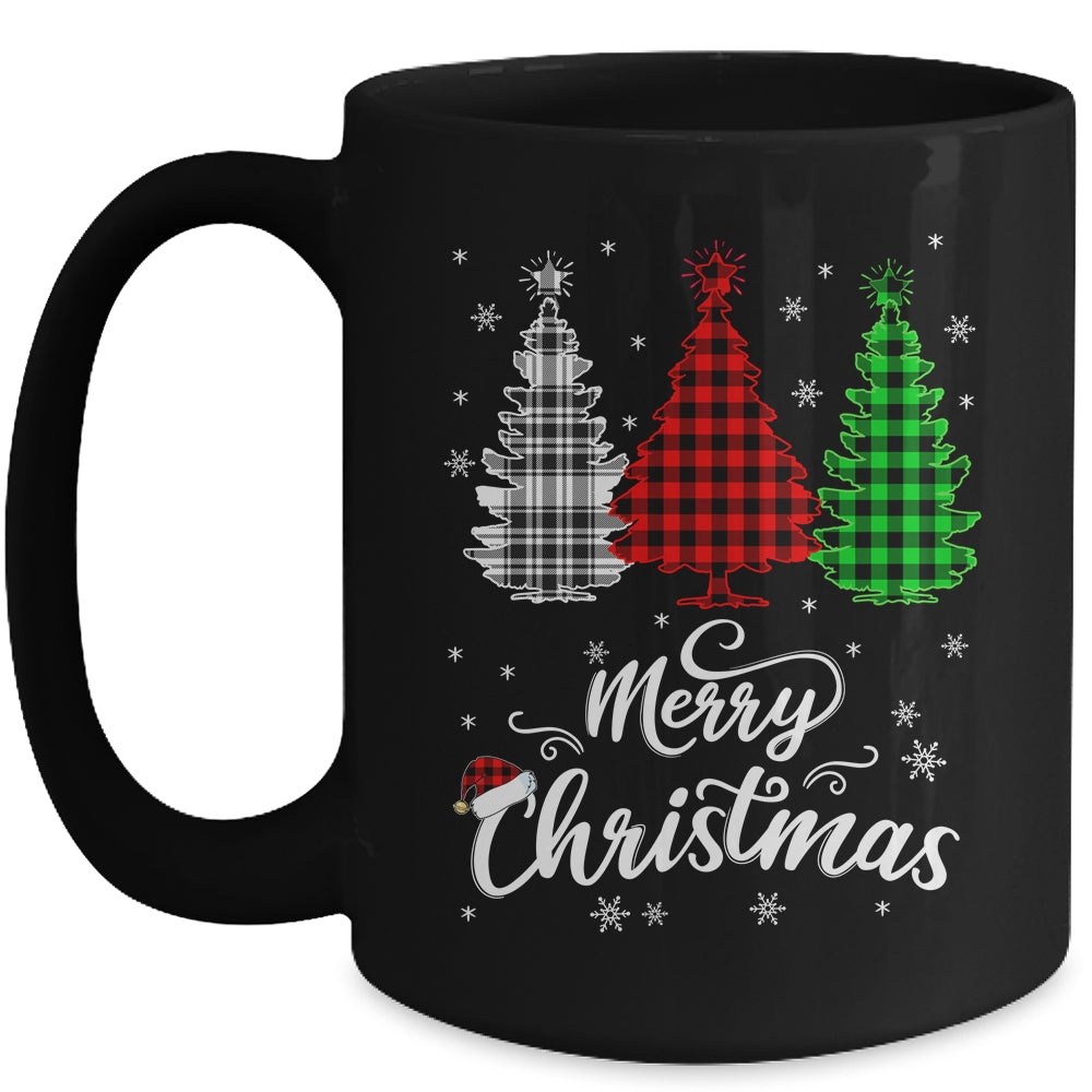 Merry Christmas Tree Xmas Buffalo Plaid Red White Green Mug | siriusteestore