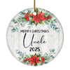 Merry Christmas Uncle 2024 Ornament New Uncle Farmhouse Rustic Gray Wood Deep Red Poinsettia Flower Decoration Christmas Tree Ornament | siriusteestore