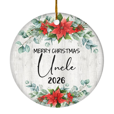 Merry Christmas Uncle 2025 Ornament New Uncle Farmhouse Rustic Gray Wood Deep Red Poinsettia Flower Decoration Christmas Tree Ornament | siriusteestore
