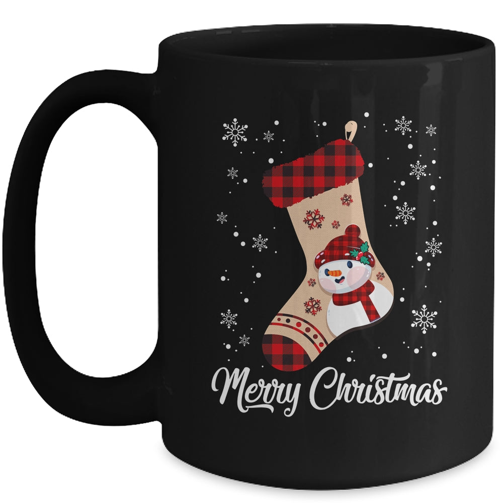 Merry Christmas Women Men Kids Funny Xmas Stocking Red Plaid Mug | siriusteestore