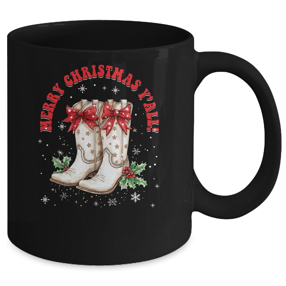 Merry Christmas Y'all Howdy Christmas Boots Cowgirl Coquette Mug | siriusteestore