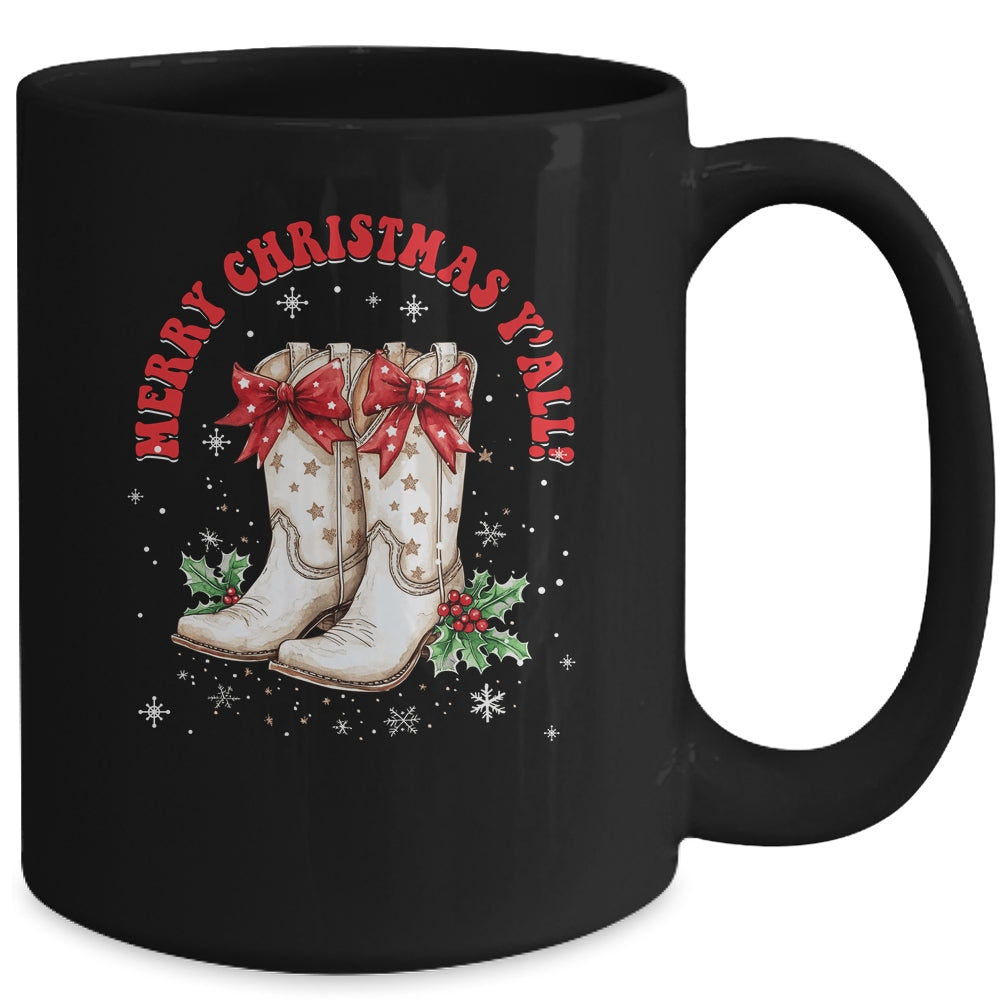 Merry Christmas Y'all Howdy Christmas Boots Cowgirl Coquette Mug | siriusteestore