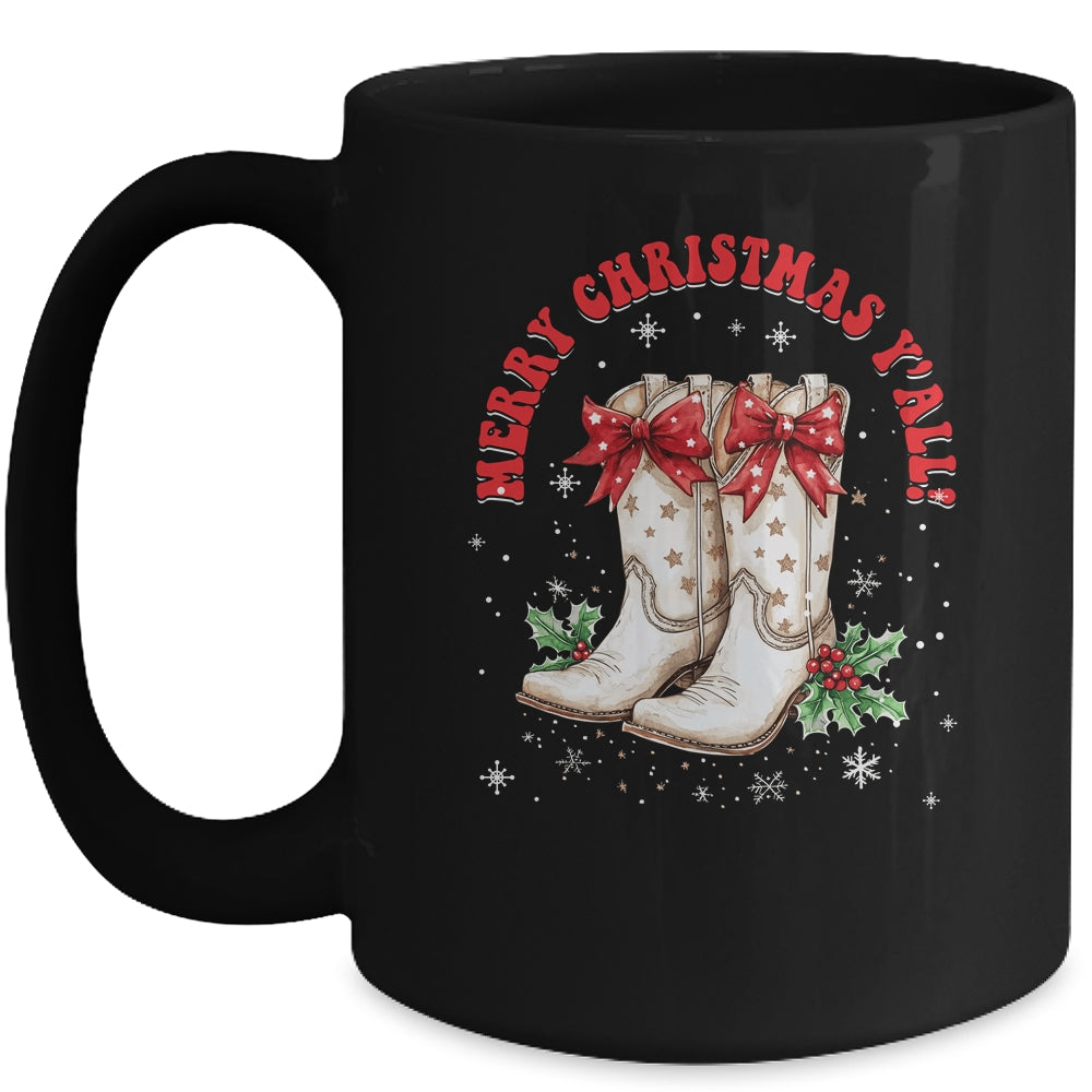 Merry Christmas Y'all Howdy Christmas Boots Cowgirl Coquette Mug | siriusteestore