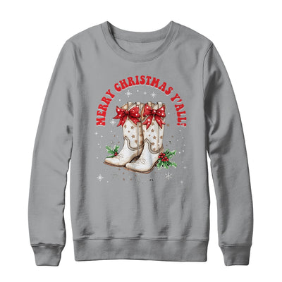 Merry Christmas Y'all Howdy Christmas Boots Cowgirl Coquette Shirt & Sweatshirt | siriusteestore