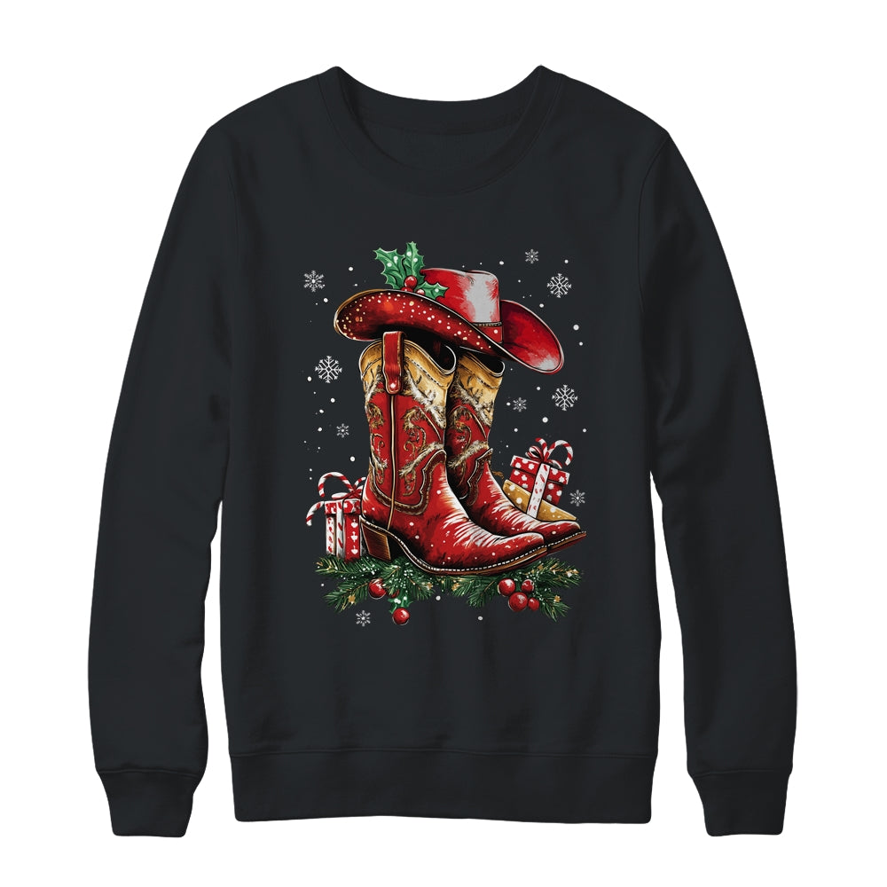 Merry Christmas Y'all Western Country Cowboy Cowgirl Boots Shirt & Sweatshirt | siriusteestore