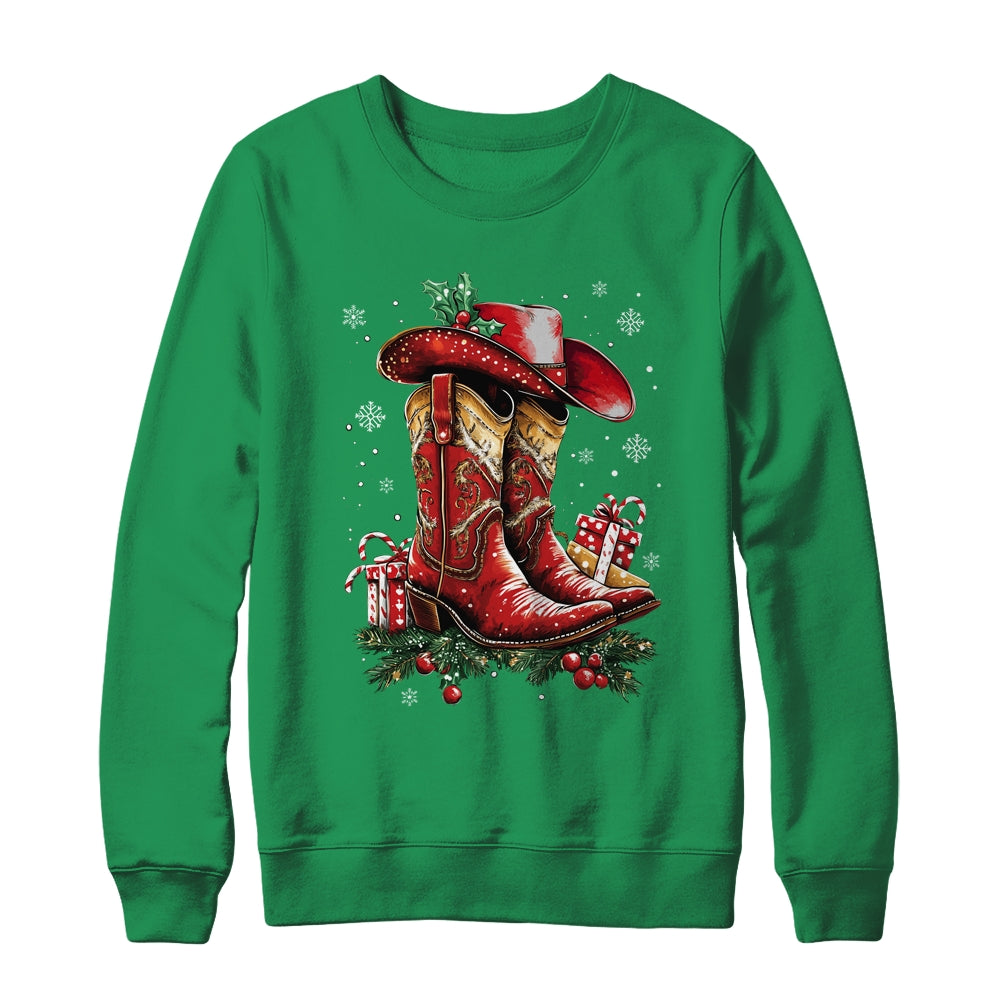 Merry Christmas Y'all Western Country Cowboy Cowgirl Boots Shirt & Sweatshirt | siriusteestore