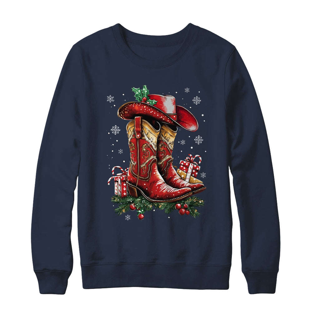 Merry Christmas Y'all Western Country Cowboy Cowgirl Boots Shirt & Sweatshirt | siriusteestore