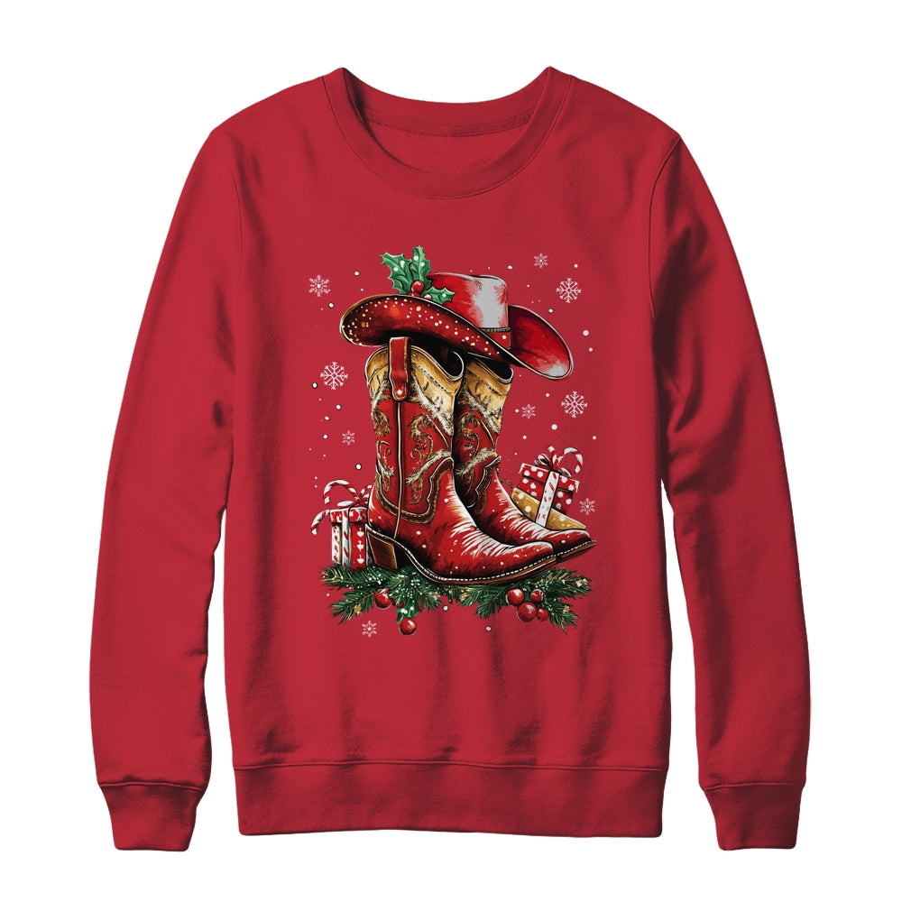 Merry Christmas Y'all Western Country Cowboy Cowgirl Boots Shirt & Sweatshirt | siriusteestore