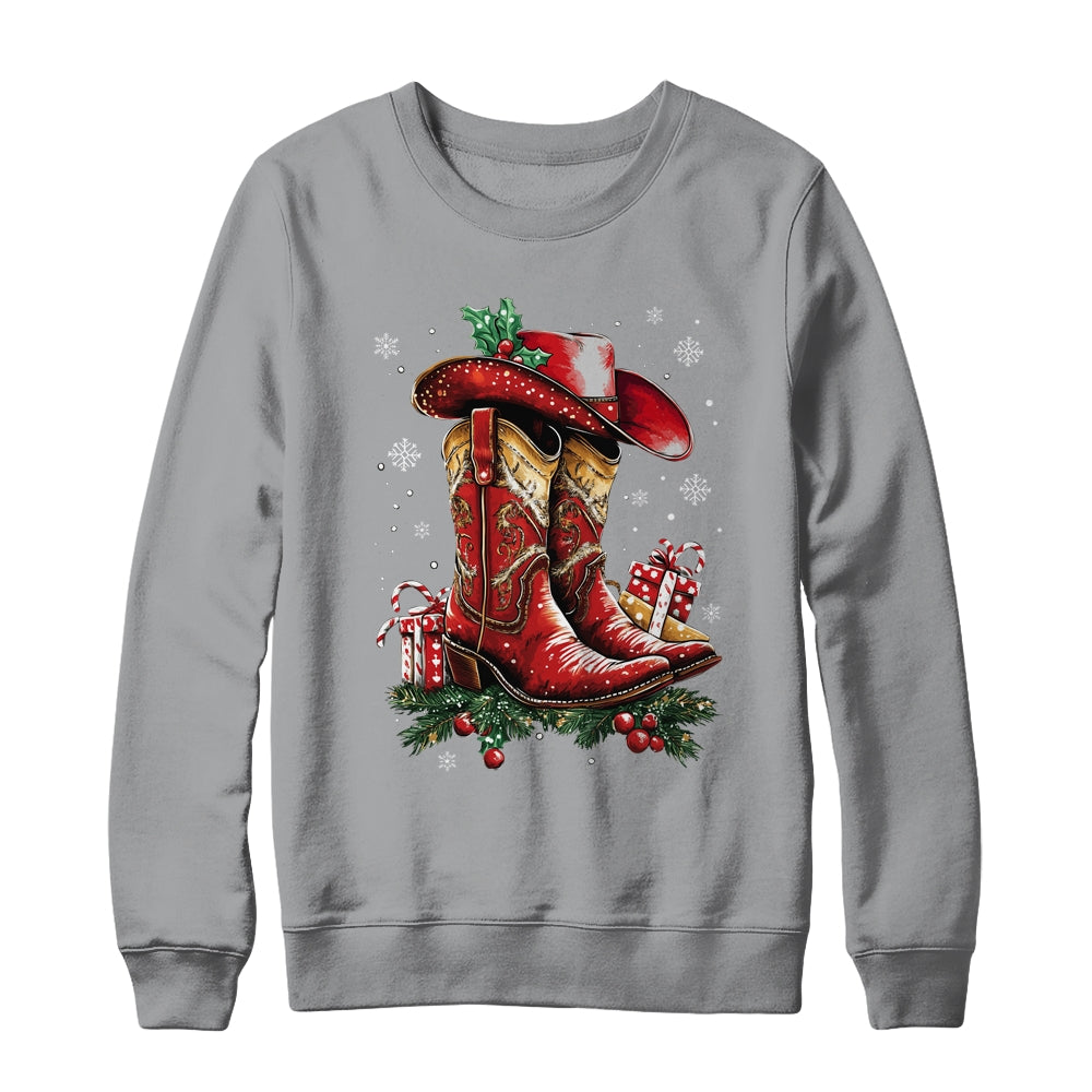 Merry Christmas Y'all Western Country Cowboy Cowgirl Boots Shirt & Sweatshirt | siriusteestore