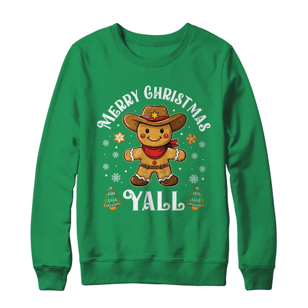 Merry Christmas Yall Gingerbread Cowboy Howdy Western Xmas Shirt & Sweatshirt | siriusteestore