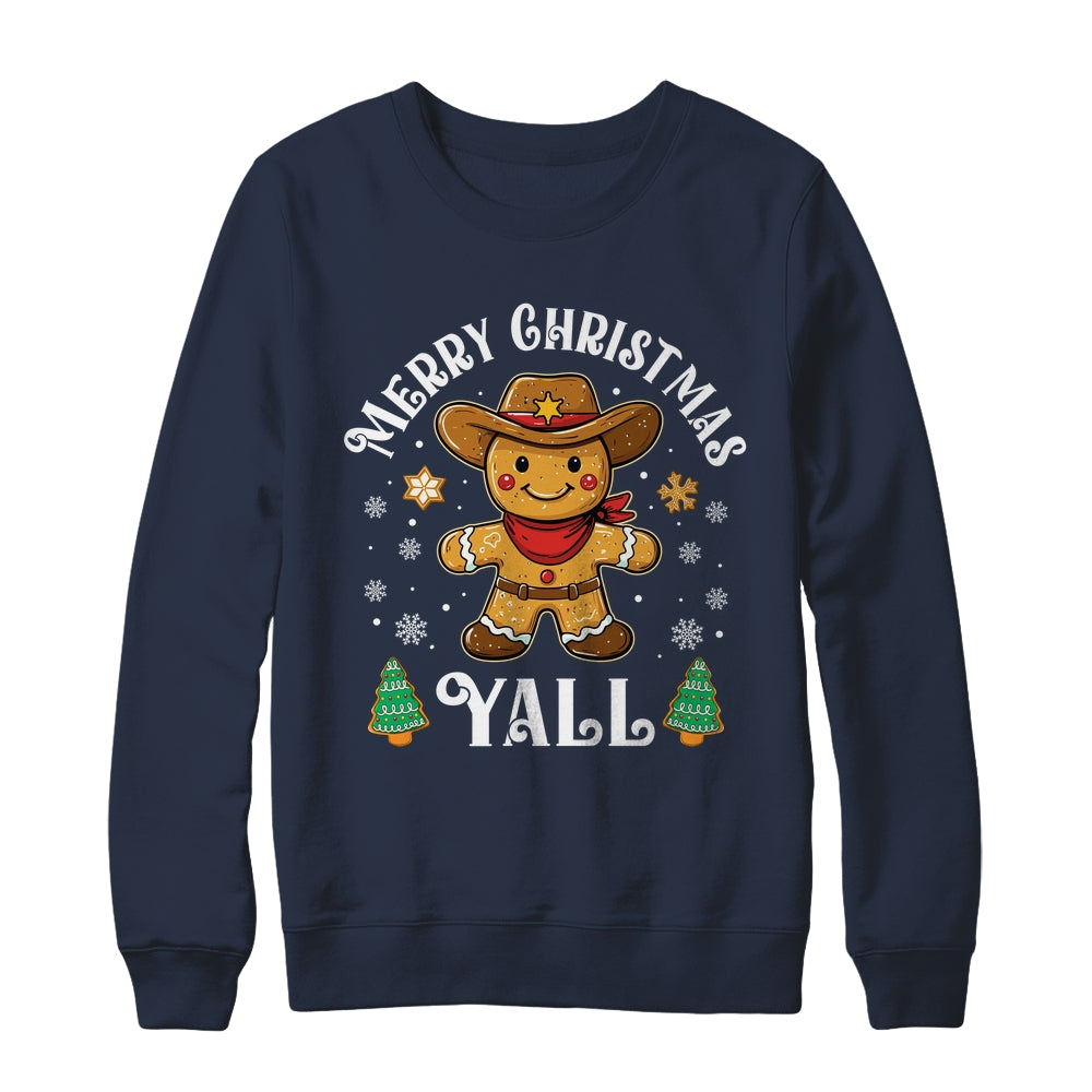 Merry Christmas Yall Gingerbread Cowboy Howdy Western Xmas Shirt & Sweatshirt | siriusteestore