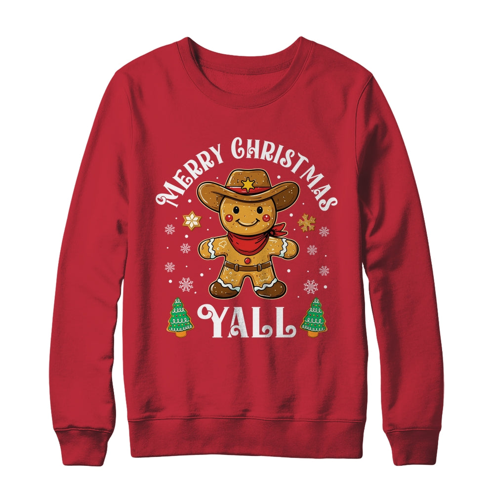 Merry Christmas Yall Gingerbread Cowboy Howdy Western Xmas Shirt & Sweatshirt | siriusteestore