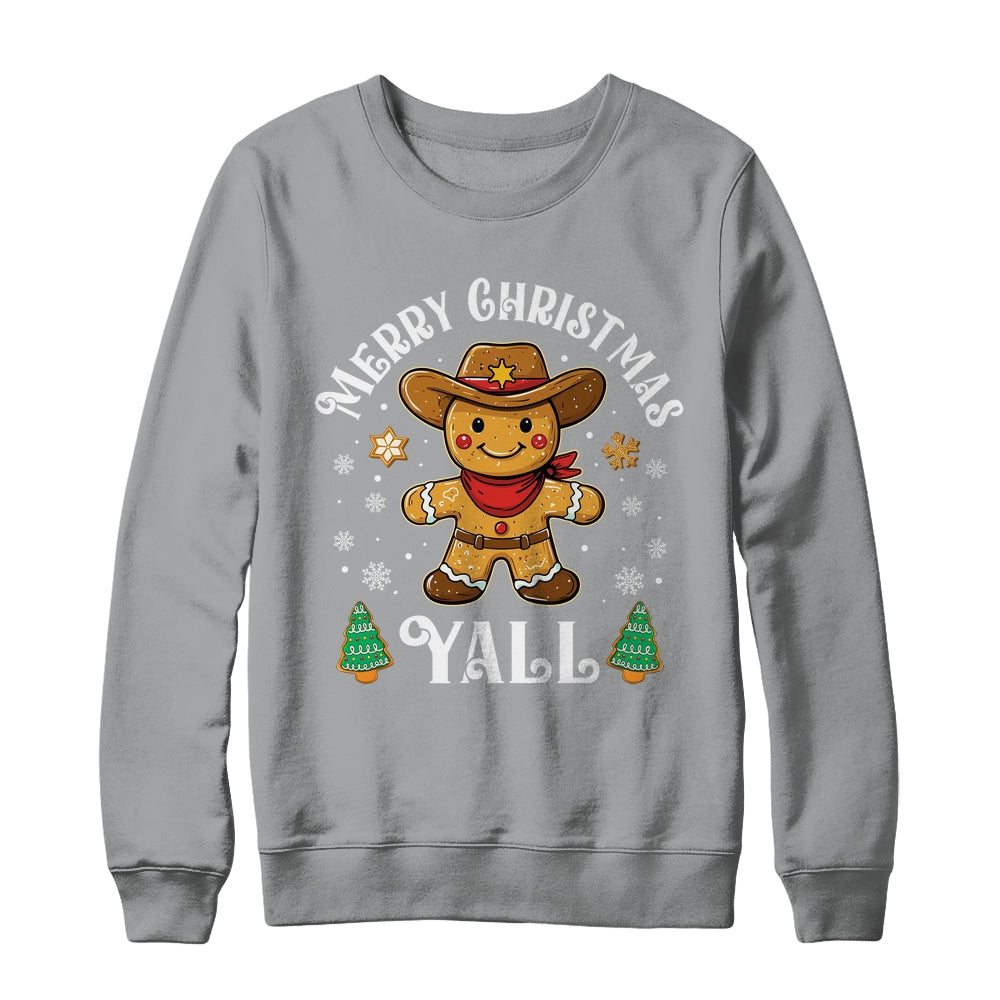 Merry Christmas Yall Gingerbread Cowboy Howdy Western Xmas Shirt & Sweatshirt | siriusteestore