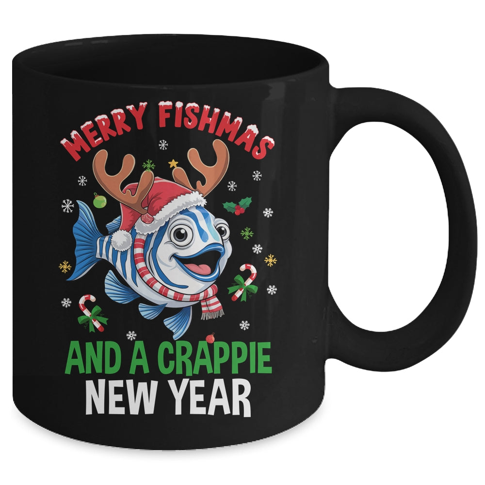 Merry Fishmas And A Crappie New Year Funny Fishing Pun Mug | siriusteestore