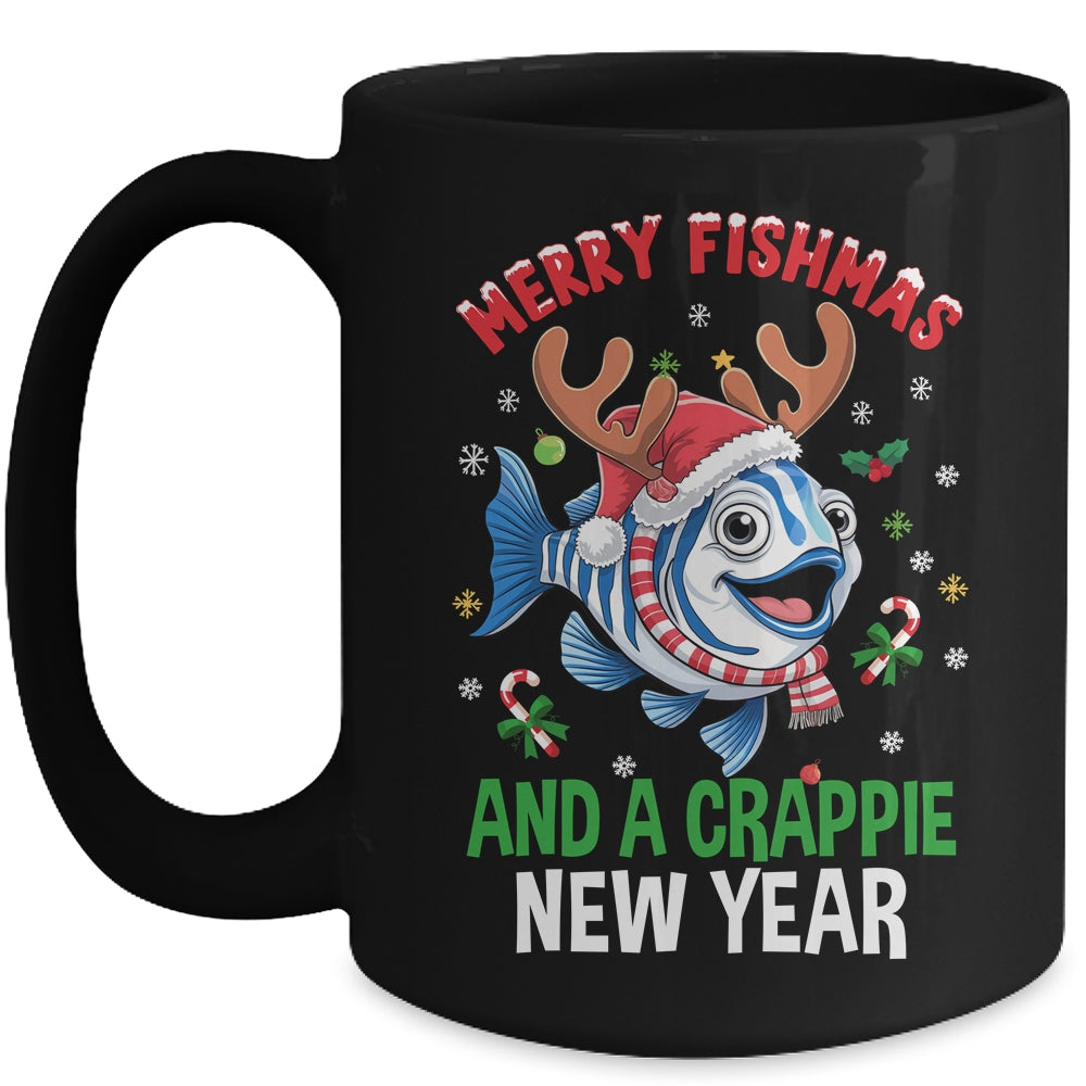 Merry Fishmas And A Crappie New Year Funny Fishing Pun Mug | siriusteestore