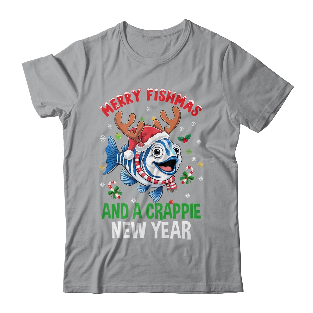 Merry Fishmas And A Crappie New Year Funny Fishing Pun Shirt & Sweatshirt | siriusteestore