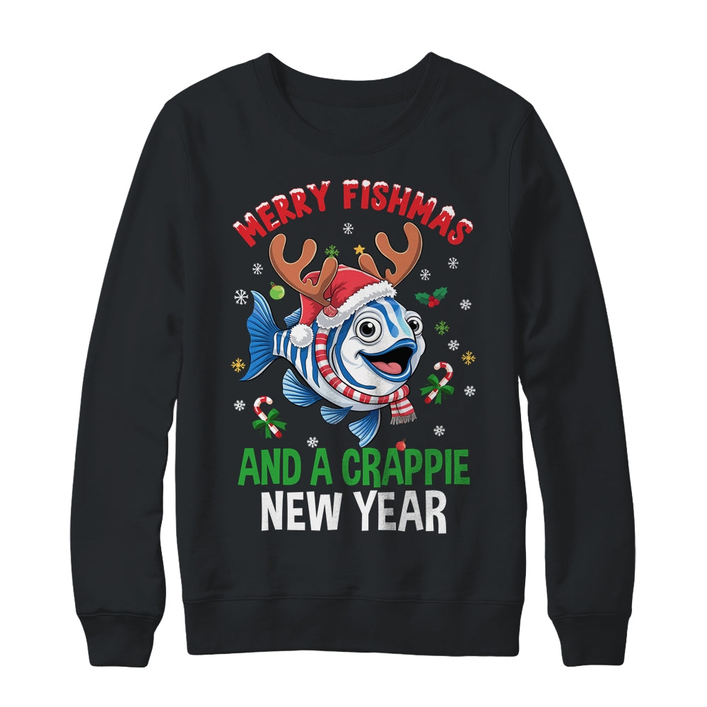 Merry Fishmas And A Crappie New Year Funny Fishing Pun Shirt & Sweatshirt | siriusteestore