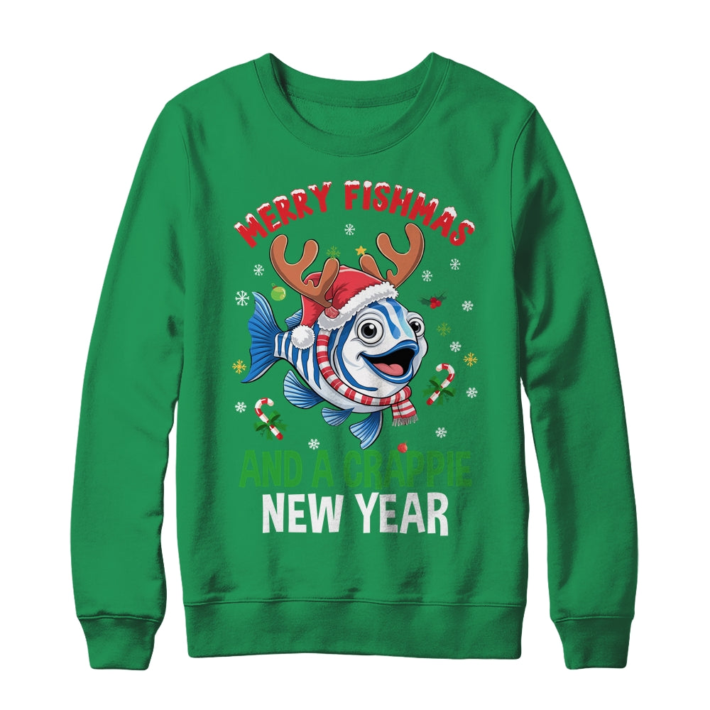 Merry Fishmas And A Crappie New Year Funny Fishing Pun Shirt & Sweatshirt | siriusteestore