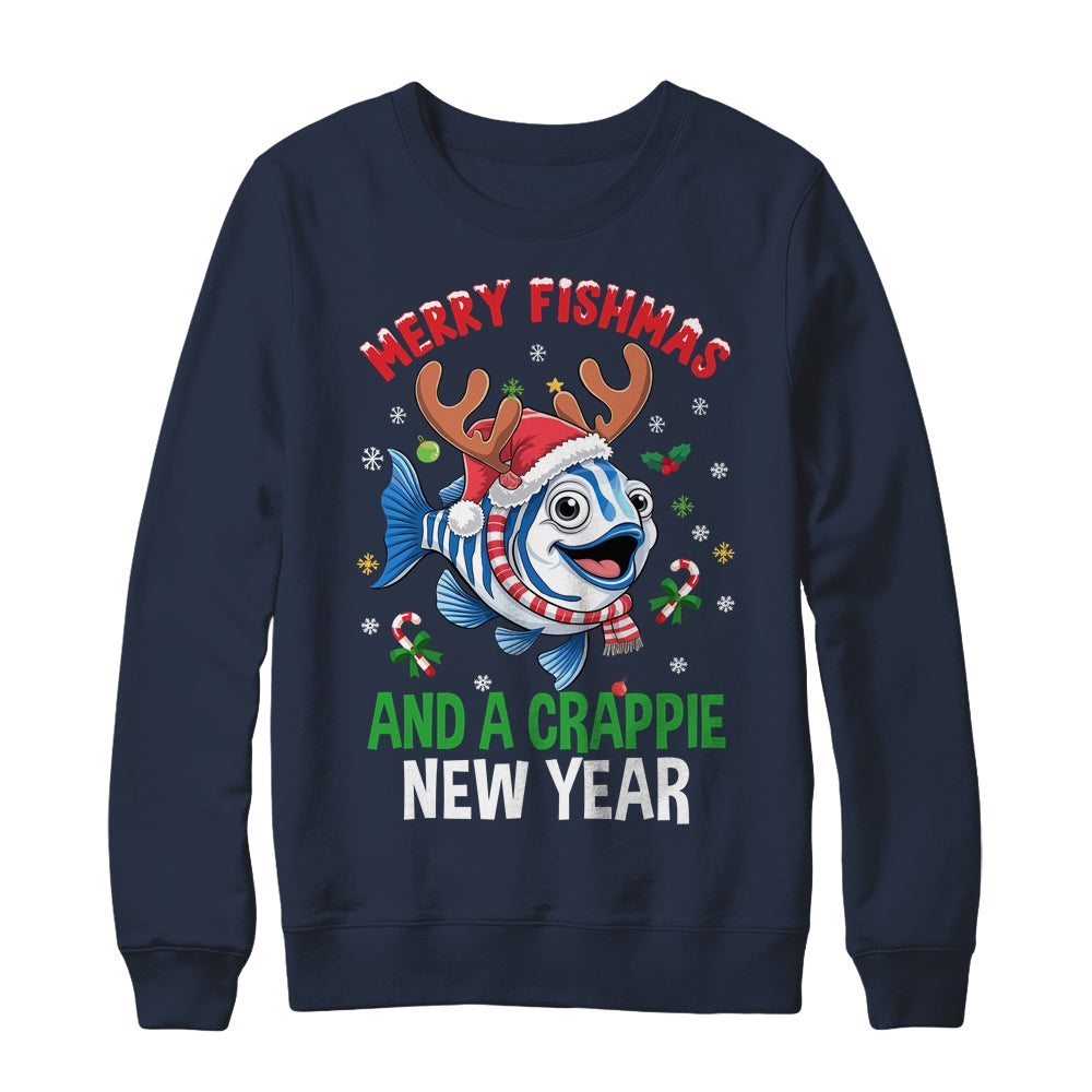 Merry Fishmas And A Crappie New Year Funny Fishing Pun Shirt & Sweatshirt | siriusteestore