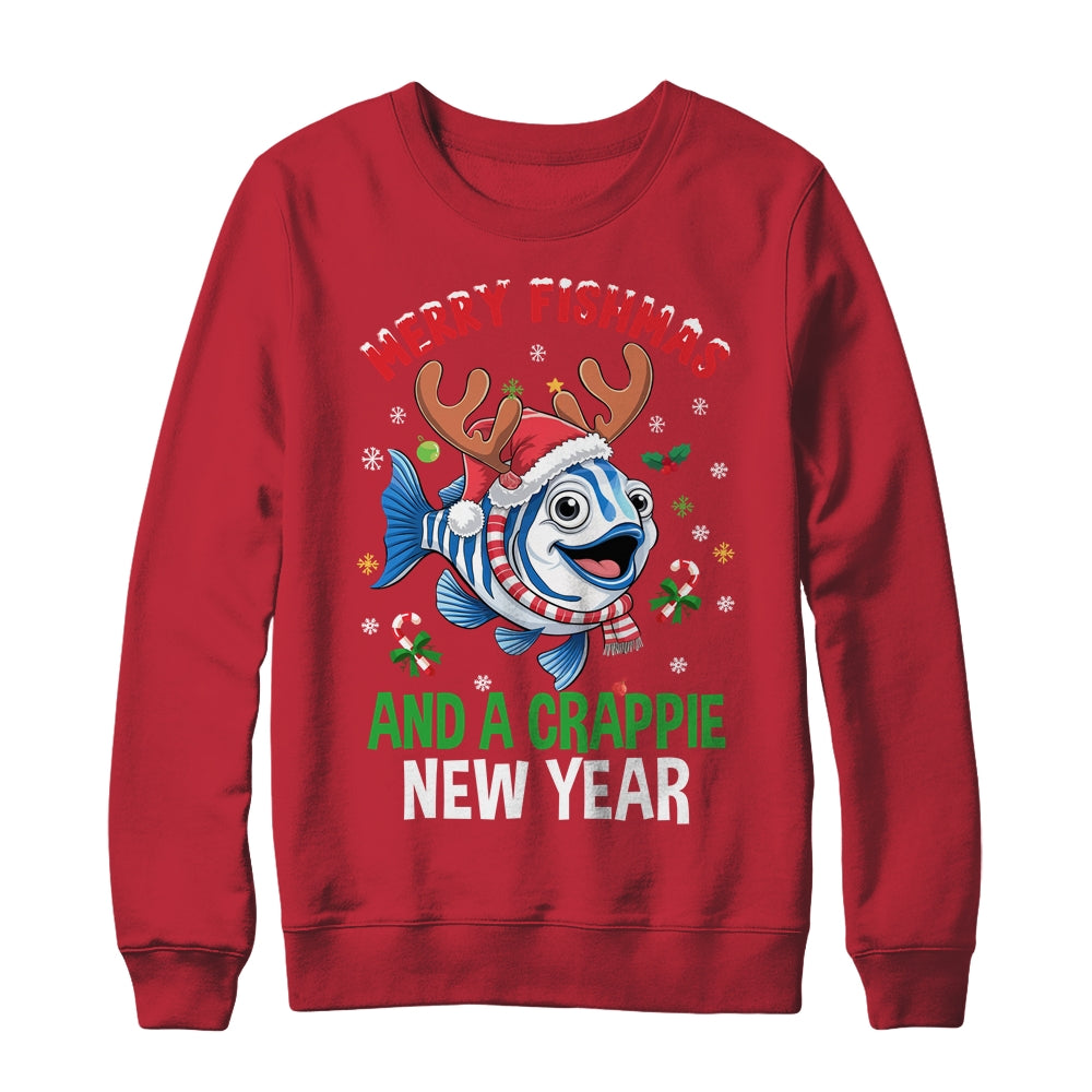 Merry Fishmas And A Crappie New Year Funny Fishing Pun Shirt & Sweatshirt | siriusteestore