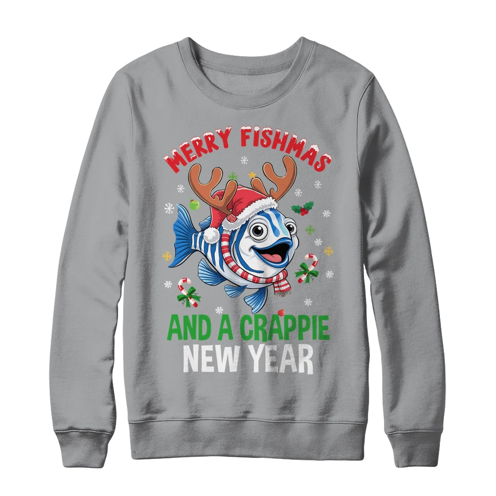 Merry Fishmas And A Crappie New Year Funny Fishing Pun Shirt & Sweatshirt | siriusteestore