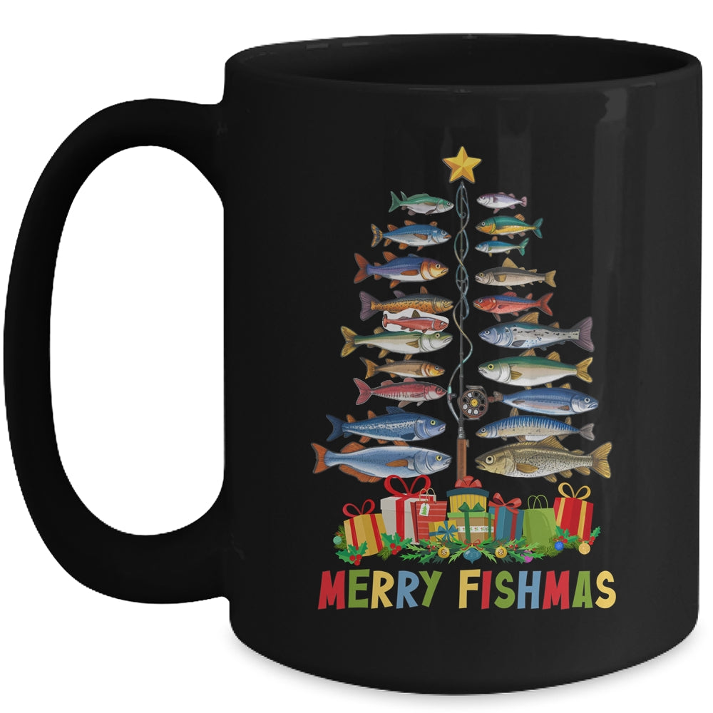 Merry Fishmas Funny Christmas Tree Lights Fishing Rod Fish Mug | siriusteestore