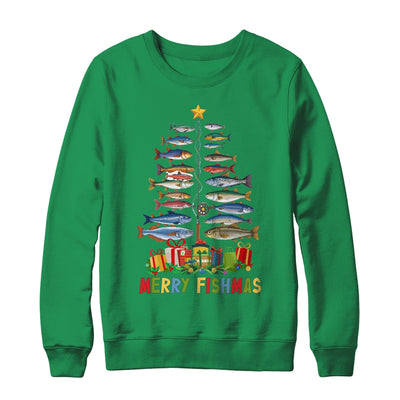 Merry Fishmas Funny Christmas Tree Lights Fishing Rod Fish Shirt & Sweatshirt | siriusteestore