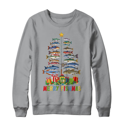 Merry Fishmas Funny Christmas Tree Lights Fishing Rod Fish Shirt & Sweatshirt | siriusteestore