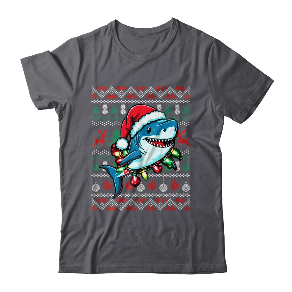 Merry Sharkmas Santa Shark Ugly Christmas Lights Xmas Shirt & Sweatshirt | siriusteestore
